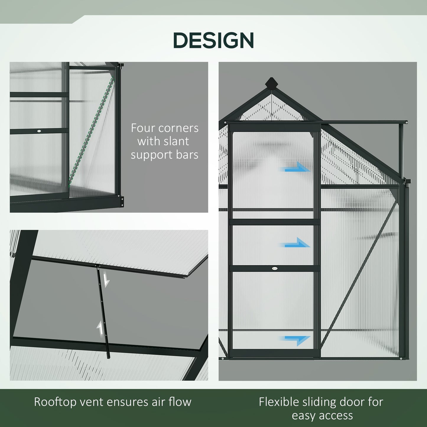 Outsunny BloomGreen 6' x 8' Greenhouse with Rain Gutter and Roof Vent Gray - 845-059GY
