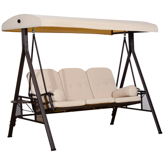 Outsunny 3-Seat Patio Swing Chair with Adjustable Canopy, Removable Cushion & Pillows, Beige -84A-068