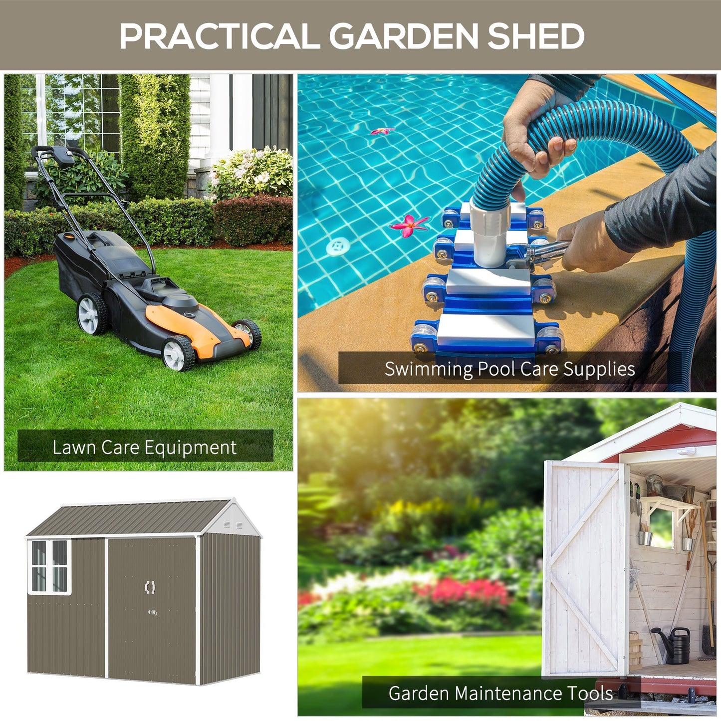 Outsunny 8' x 5.5' Extra Large Garden Shed, Tool Storage with Window, Metal Sloped Roof, Gray - 845-331V01GY