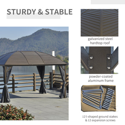 Outsunny 10' x 13' Hardtop Gazebo with Curtains, Netting, Steel Roof, Ceiling Hook, Gray - 84C-097CG