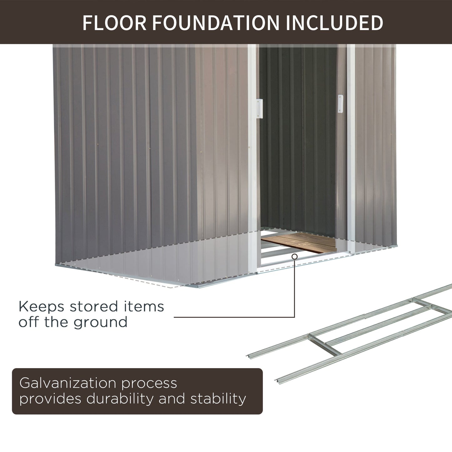 Outsunny EverBase 7' x 4' Outdoor Storage Shed with Foundation Kit, Double Lockable Door & Air Vents, Gray - ockable Door & Air Vents, Gray
