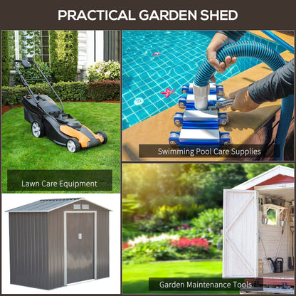 Outsunny EverBase 7' x 4' Outdoor Storage Shed with Foundation Kit, Double Lockable Door & Air Vents, Gray - ockable Door & Air Vents, Gray