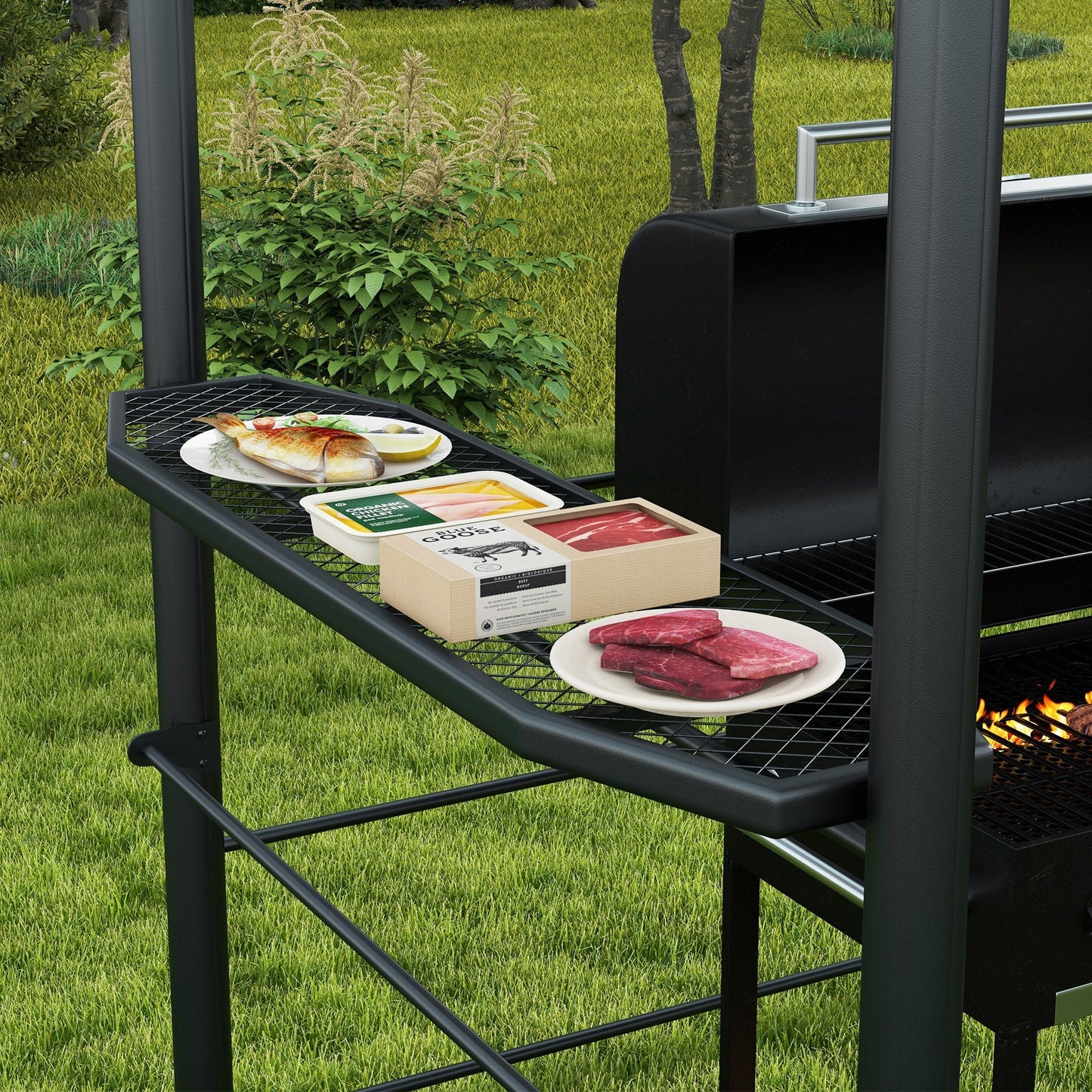 Outsunny 8' x 5' Grill Gazebo Shelter with Vented PC Roof, Side Shelves - 84C-237V01CG