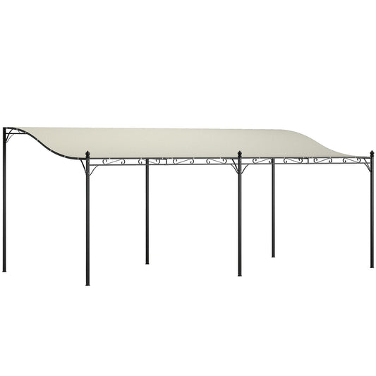 Outsunny 10' x 20' Wall-Mounted Metal Pergola Canopy with Drainage Holes in Cream White - 84C-582V01CW