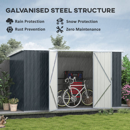 Outsunny 11' x 6' Metal Storage Shed with Lockable Door for Backyard, Garden, Lawn, Gray - 845-680V01CG