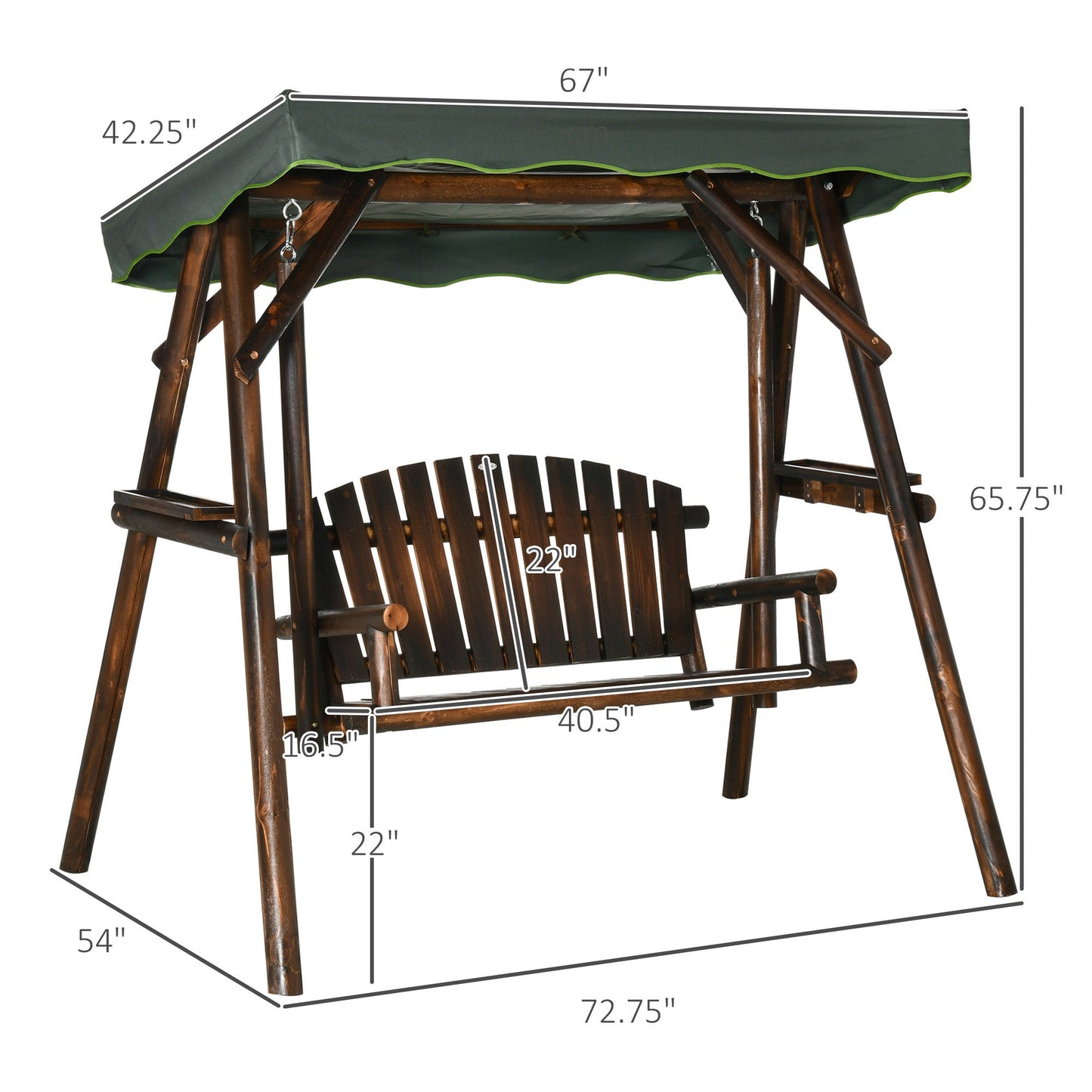 Outsunny 2-Person Outdoor Hanging Swing Chair with Adjustable Canopy and Side Trays - 84A-216