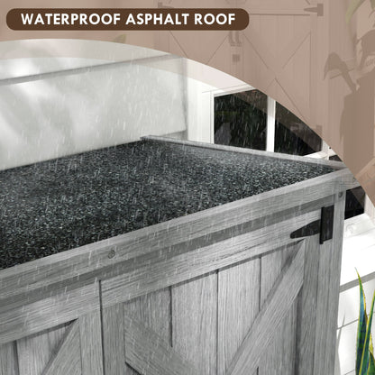 Outsunny Vertical Wood Storage Cabinet with Waterproof Asphalt Roof & Lockable Doors, Gray - 84H-078V00GY