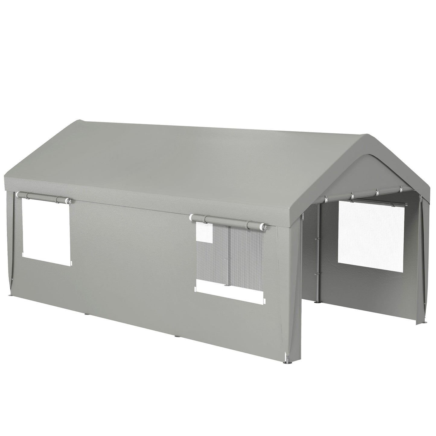 Outsunny 10' x 20' Heavy Duty Portable Garage with 4 Mesh Windows & 2 Doors, Gray - 84C-523V00GY