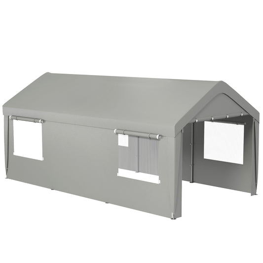 Outsunny 10' x 20' Heavy Duty Portable Garage with 4 Mesh Windows & 2 Doors, Gray - 84C-523V00GY