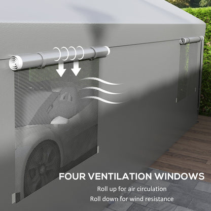 Outsunny 10' x 20' Heavy Duty Portable Garage with 4 Mesh Windows & 2 Doors, Gray - 84C-523V00GY