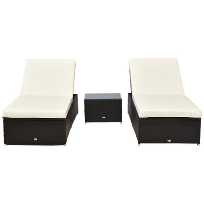 Outsunny Pool Lounge Chairs Set of 2, w/5 Angle Backrest, Table, Water Repellent Cushions, Cream White - 862-009