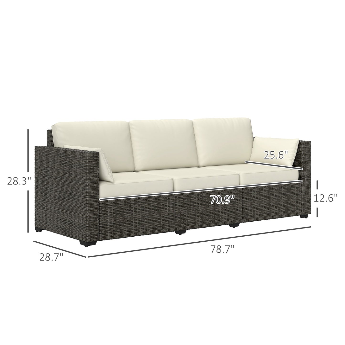 Outsunny 3-Seater PE Wicker Deep Seating Outdoor Sofa with Removable Cushions Cream White - 860-308V00CW