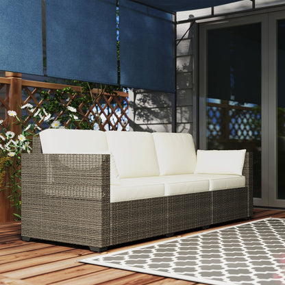 Outsunny 3-Seater PE Wicker Deep Seating Outdoor Sofa with Removable Cushions Cream White - 860-308V00CW